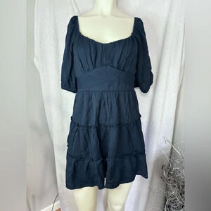 Trixxi Navy Blue Dress Tiered Mini Square Neck‎ Puff Sleeve L